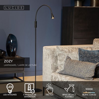 Lucide ZOZY - Lampadaire / lampe de lecture - LED 3 StepDim - 1x4W 3000K - Noir